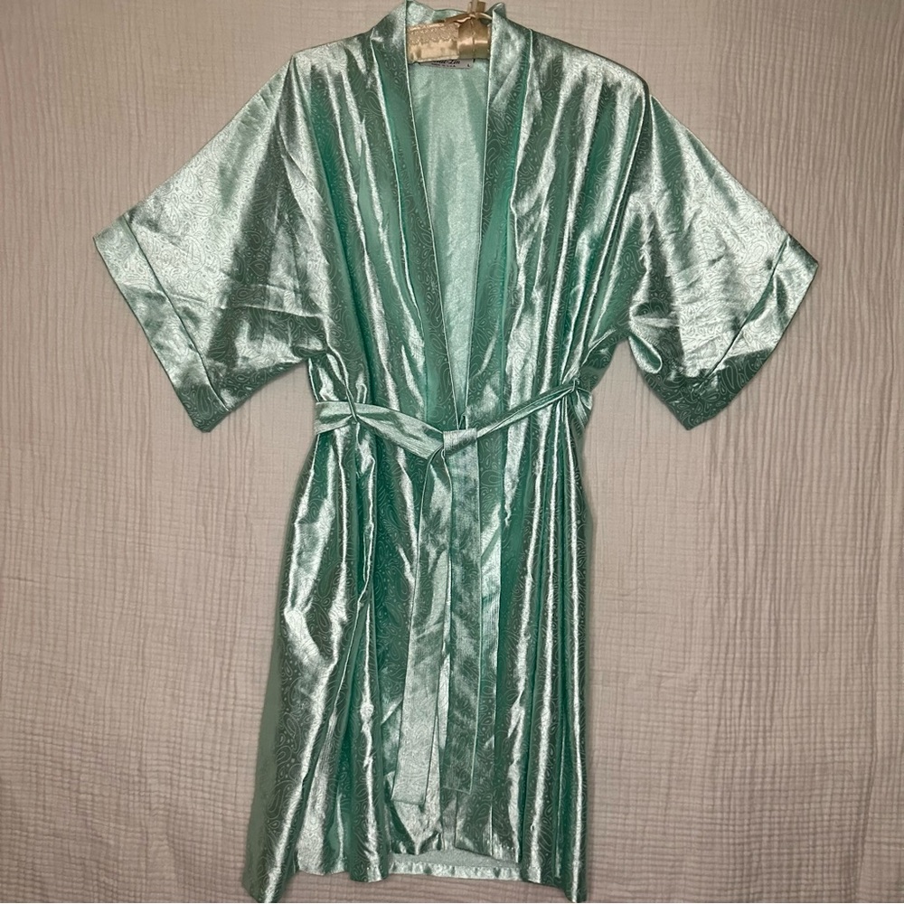 VTG 70’s Women’s Lingerie Coquette Paisley ROBE--Kimono Drape Sleeves-Wrap-Tie-L